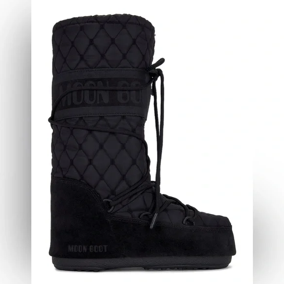 Moon Boot icon Black Quilted Boots 39/41 8-9.5 - Picture 1 of 12
